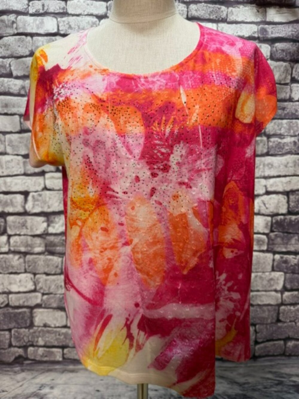 Chico's Multicolored Cap Sleeve Blouse Size L